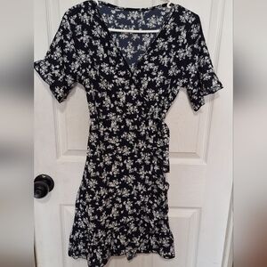 Floral Wrap Dress - Black and White